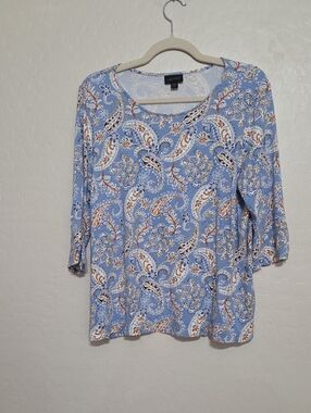 J. Jill Light Blue Paisley 3/4 Sleeve Scoop Neck Top